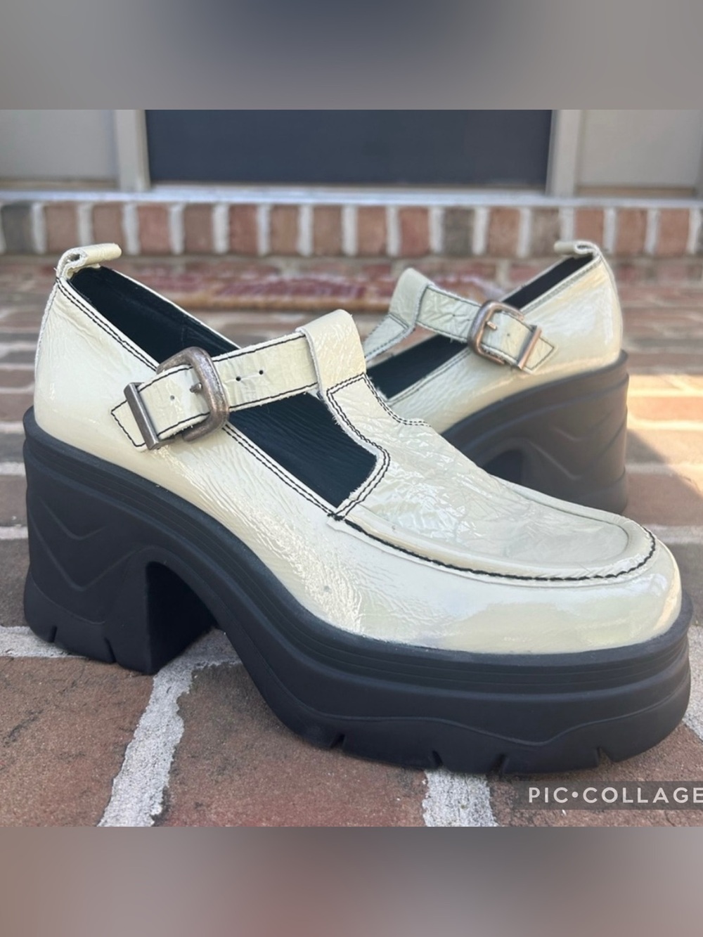 Free People Cream Patent Mary Jane Platform Loafers